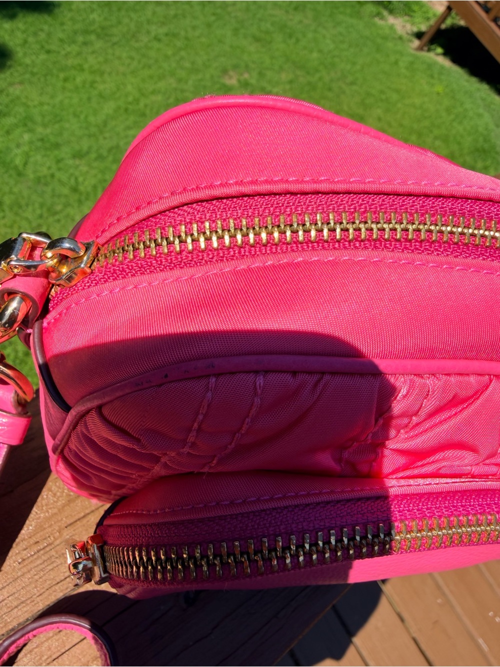 Coach Court Crossbody Hot Pink Ruched Double Zip Leather Nylon Gold Hardware - Picture 10 of 15